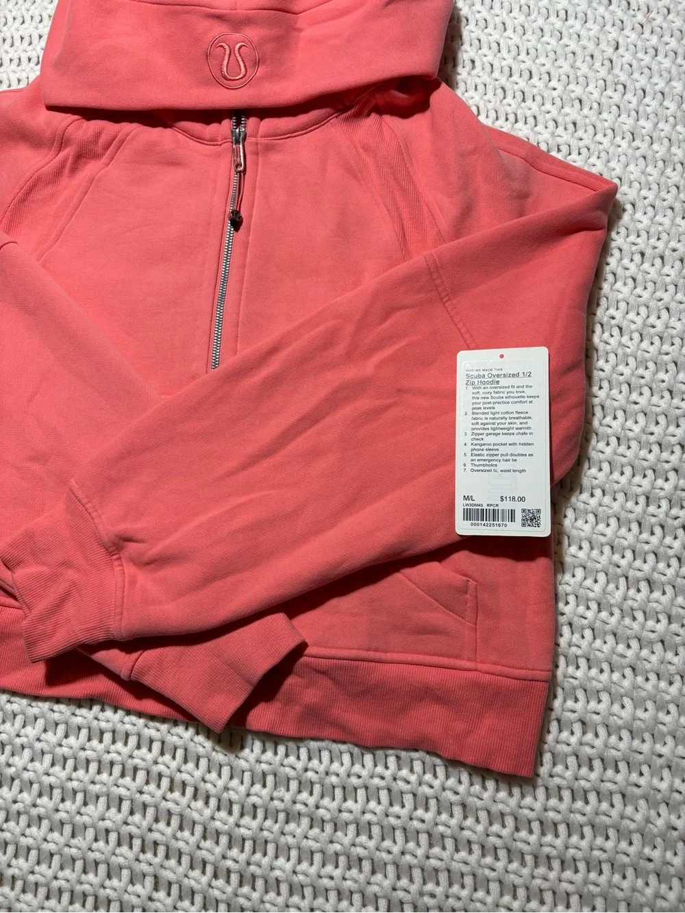 lululemon raspberry cream scuba oversized half zip hoodie size m/l